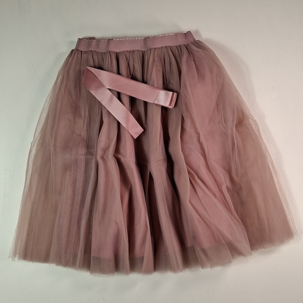 WDPL Womens Mauve Pink Tulle Midi Skirt Elastic Waist Satin Ribbon Sash NWT L